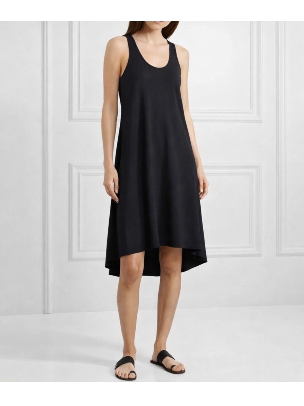 Theory Laurem Rubric midi tank dress black cotton modal stretch xsmall hi low‎